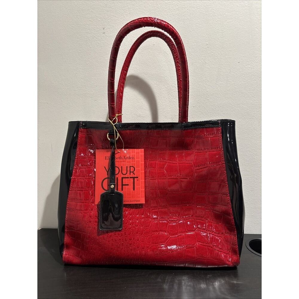 Large Elizabeth Arden PVC Croc Leather Large Gift Tote Shoulder Bag Red Black
